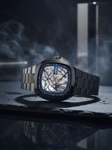 Image of French Connection See Through Blue Square Dial | Gun Stainless Steel Strap Automatic Watch for Mens FCA16UGNM