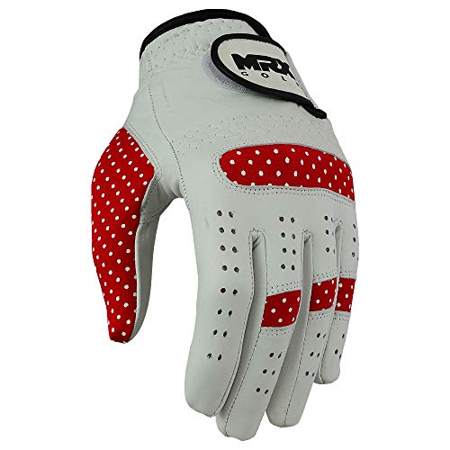 Mrx Women Golf Glove Left Handed Golf Gloves Sweat Resistant Soft Cabretta Leather Regular Fit Women Golfer Glove | Stable Rain Grip Golf Glove Women Left Hand | Winter Womens Golf Gloves White Purple #TOP6