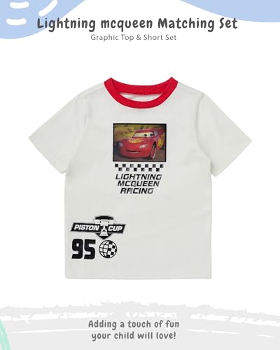 Image of Disney Pixar Cars Lenticular Lightning McQueen Toddler Outfit for Boys, 2 Piece T-Shirt & Fleece Shorts Set