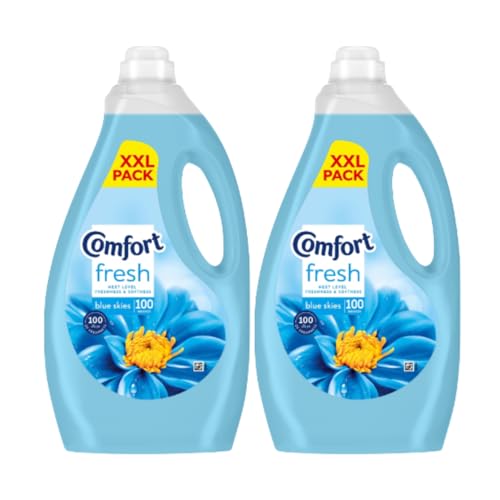 Comfort Blue Skies Fabric Conditioner 100 Wash Concentrated Laundry Softener with Long Lasting Fresh Fragrance for Clothes Towels & Bedding (Pack of 2)
