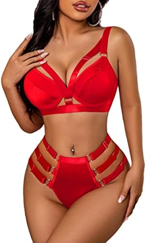 Avidlove Womens Bondaged Lingerie Set Sexy Underwired Push Up Bra and Panty Set Two Piece Lingerie