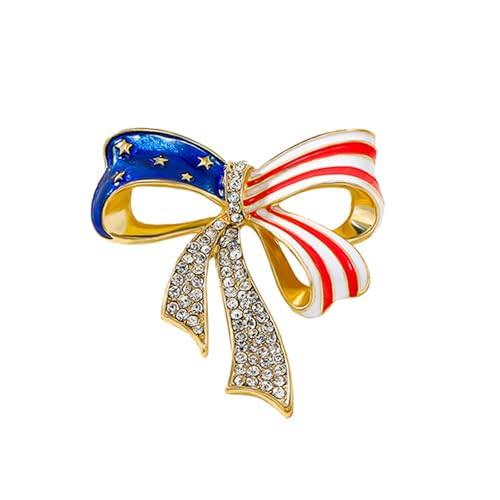 Image of Patriotic USA Flag Brooch Pin for Women Fashion Crystal Blue Red Independence Memorial Day Lapel Pin 4th of July Dress Accessories