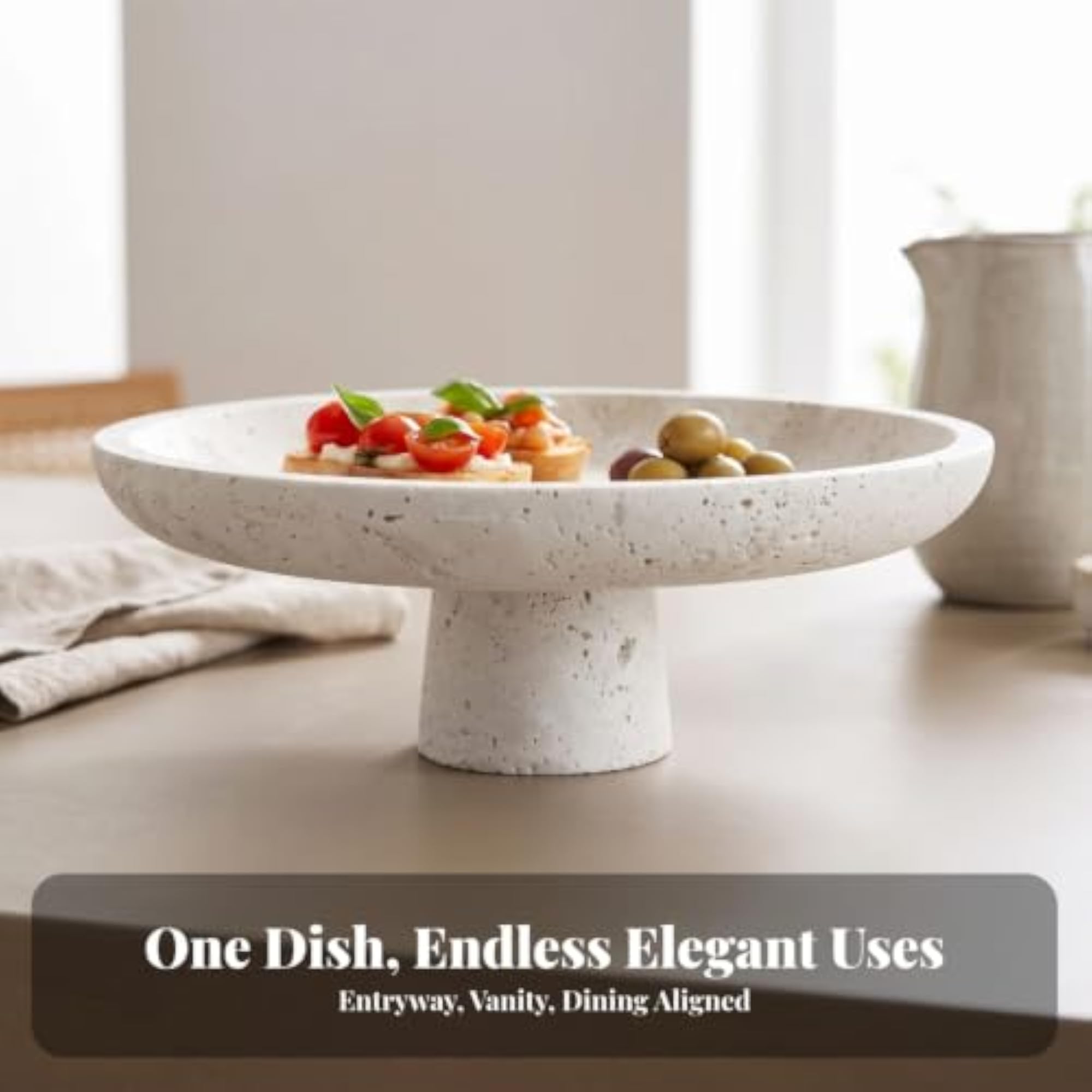 Minimalist Round Pedestal Tray, Decorative Stone Dish