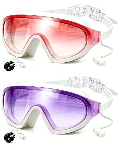 Image of Swim Goggles 2 Pack, Wide View Anti Fog&UV Swimming Goggles for Audlt, No Leak Pool Beach Essentials for Men Women
