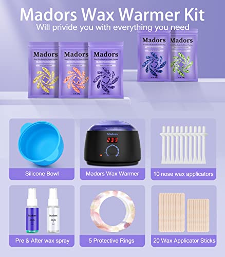 Madors Waxing Kit With Lcd Digital Display Temperature Control, Wax Warmer With 5 Pack (3.5 Oz. Each) Hard Wax Beads For Full Body #TOP1
