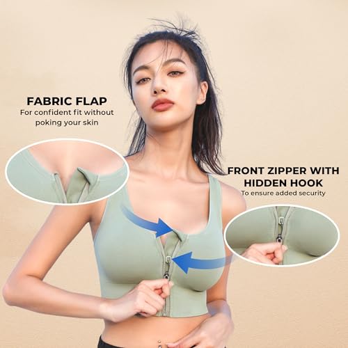 Image of PLUMBURY Women's Seamless Padded Full Coverage Front Zip Cross Back Sports Bra, Size S to XL