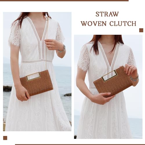 Image of Top Handle Straw Clutch for Women Summer Clutch Straw Evening Bag Raffia Crossbody Purses Woven Beach Clutch