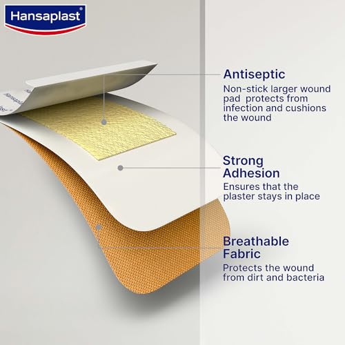 Hansaplast Antiseptic Jumbo Bandage | First Aid Essential Pack | Larger Wound Pad | Protects Against Dirt & Bacteria