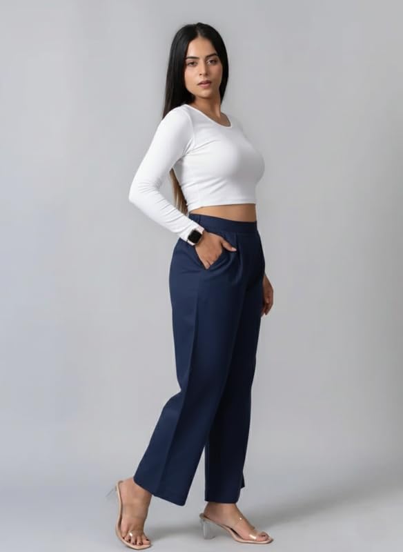 Image of Moirai Pure Cotton Wide Leg Women Trouser Stylish Mid Rise Relaxed Straight Fit Loose Pants Casual Travel Office Formal Wear