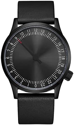 JIANDUN Swiss Movement Men's One Hand 24 Hour Watch Single Hand Black Case with Italian Leather Strap
