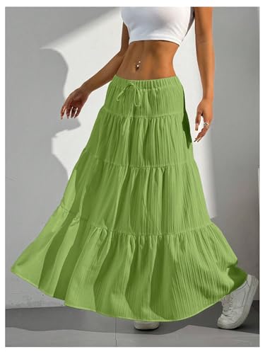 Image of Verdusa Women's Long Maxi Skirt Boho Flowy Flared Ruffle Skirts 2026 Beach Vacation Summer Going Out Outfits