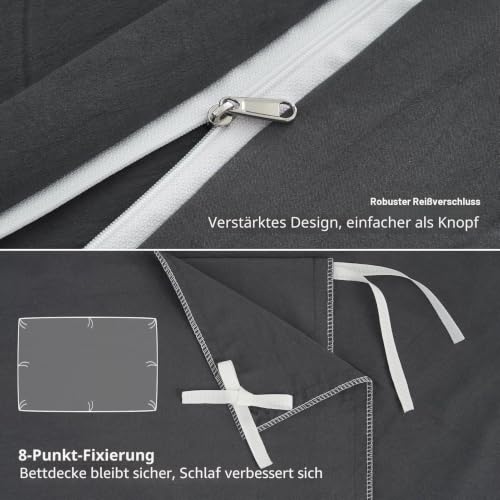 Duvetnova Bettwäsche 260x240 Superweiche Gewaschene Mikrofaser Baumwollähnlich ÖKO-TEX 1 Bettbezug 260x240 cm + 2 Kissenbezüge 65x65 cm… – Ansicht 4