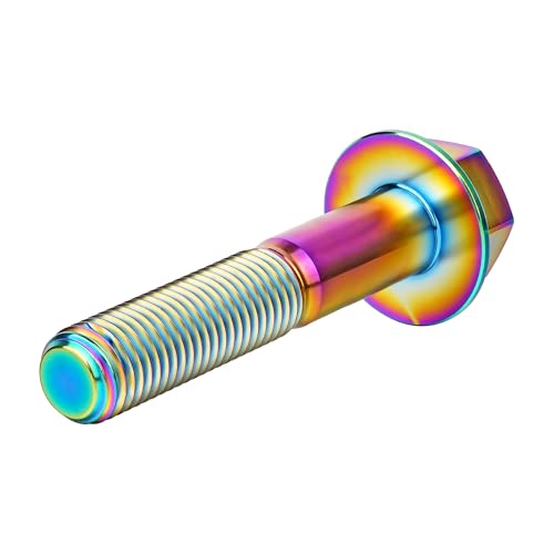 Image of Ti Screws M10 x 20 25 30 35 40 45 50 55 60 65 70 75 80 90 100mm 1.25 Pitch Titanium Flange Hex Bolt Pack of 4 (Rainbow, M10x55mm)