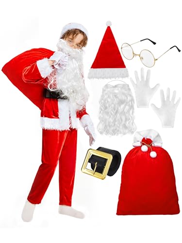 SOMSOC 8 Pieces Child Santa Costume Set Cosplay Deluxe Plush Xmas...