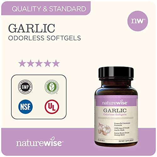 NatureWise Garlic Odorless Softgels 1500mg Support Teeth & Immune System Health with Antioxidants & Bee Pollen | Garlic Clove Support, 60 Count - Image 7