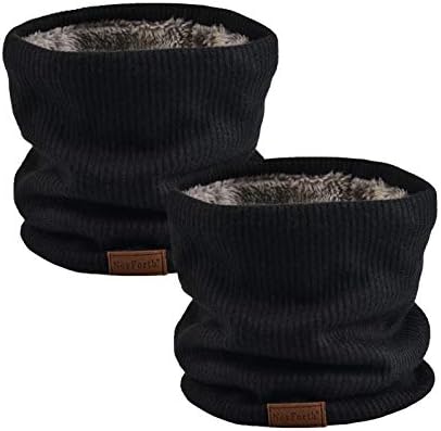 NovForth Neck Warmer Double-Layer Fleece Lining Knit Winter Infinity Scarf Chunky Thick Windproof Circle Loop Scarves 2Black