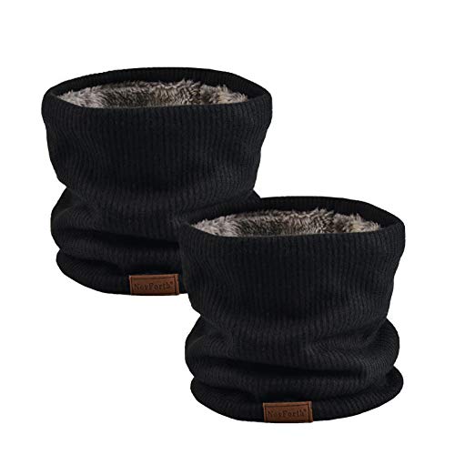 NovForth Neck Warmer Double-Layer Fleece Lining Knit Winter Infinity Scarf Chunky Thick Windproof Circle Loop Scarves 2Black