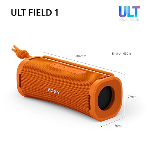 Sony ULT Field 1 - Enceinte Portable sans Fil Bluetooth ULT Power Sound, Basses Profondes, IP67, étanche à l'eau/poussière et antichocs, Batterie 12h, Prise d'appel, extérieur, Voyage - Orange