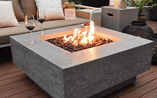 Elementi Manhattan Outdoor Fire Pit Table 36 Inches Square Firepit Concrete Patio Heater Electronic Ignition Backyard Fireplace Cover Lava Rock Included, Liquid Propane