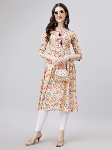 Image of OBF Women's Rayon Printed Anarkali Kurti Multicolour