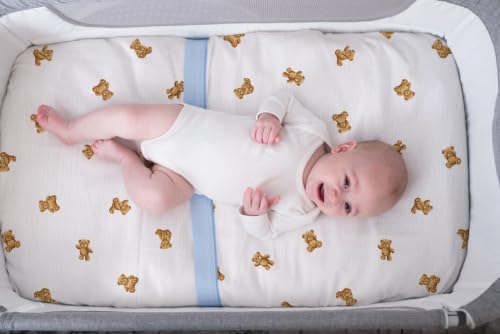 Image of Meracorallo Muslin Pack and Play Fitted Sheet, 100% Cotton, Bear