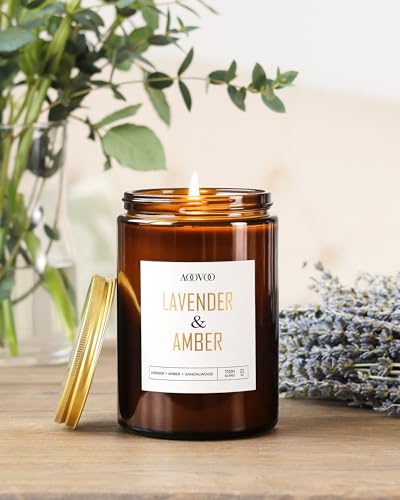 Image of AOOVOO Lavender Amber Candles - 22 oz Scented Candles, Aromatherapy Candle, Soy Candle for Home Scented