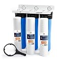 Aquaboon 3-Stage Whole House Water Filter System Against Chlorine & Sediment with 20x4.5 Water Filters Cartridges, Gauge & Release, Wrench, Bracket