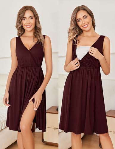 Image of Ekouaer Maternity Nursing Gown and Robe Set Labor Delivery Nursing Nightgowns for Breastfeeding Pregnancy Clothes