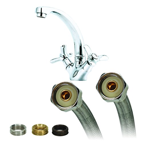 Fluidmaster B4F20U Faucet Connector With Size Adaptors, Braided Stainless Steel - 3/8 Compression, 7/16 Compression, 1/2 Compression, Or 1/2 F.i.p Thread X 1/2 F.i.p. Thread, 20-Inch Length #TOP1