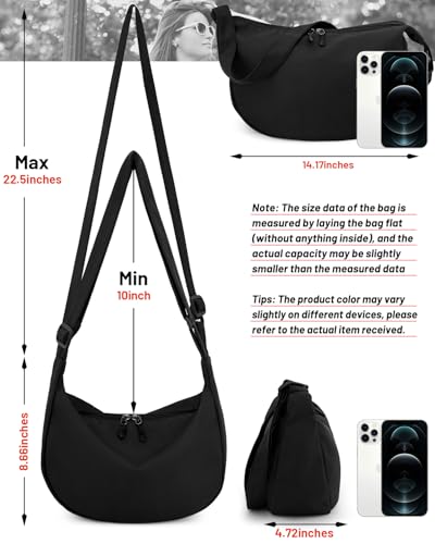 Image of Crossbody Crescent Bag for Women Men Trendy, Crescent Sling Bag with Adjustable Strap, 2 Zippers Lightweight