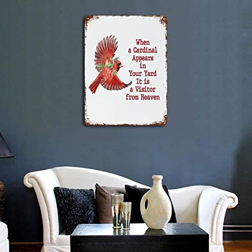 Wodevor Metal Signs Customized Outdoor When A Red Bird Appears In Your Yard Its A Visitor From Heaven Aluminum Sign 12"X16" Memorial Day Plaque Tin Sign Hanging Wall Plaque Kitchen #TOP2