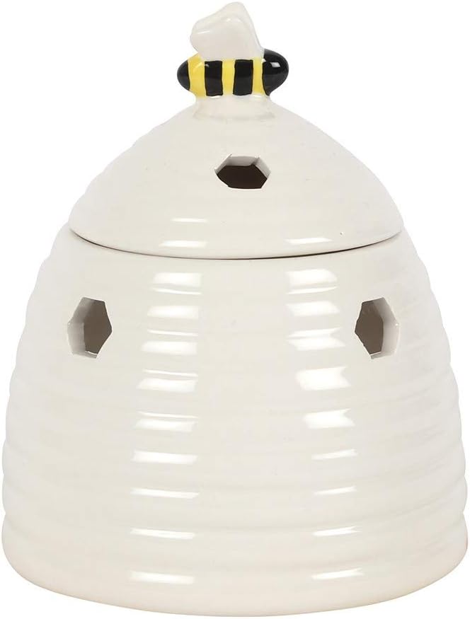 Whimsical White Beehive Oil Burner - 14cm x 11cm (1 Pack) - Adorable Ceramic Design with Sweet Bee Accent - Suitable for Fragrance Oils and Wax Melts