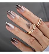 MqpQ Press on Nails Short - Ombre Cat Eye Press on Nails Almond, Soft Gel Acrylic Fake Nails, Glo...