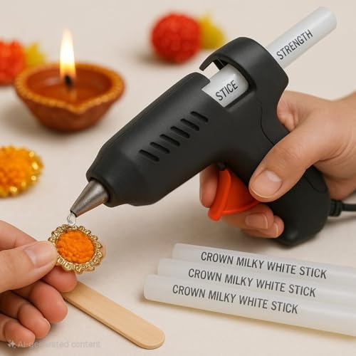 Image of Crown Milky White Hot Melt Glue Stick | Strong Gumming for DIY & Professional Use | White Color | 220mm x 11mm | Pack of 20