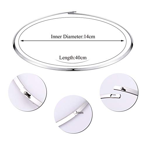 Hooami 2Pcs Choker Necklace Women Silver Stainless Steel Statement Collar Necklace 16 Inches (3Mm Width) #TOP1