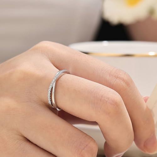 HAULTENG Sterling Silver Moissanite Wedding Band for Women Criss cross Ring — view 5