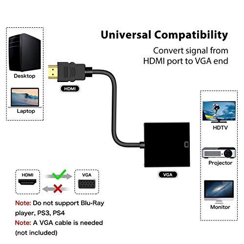 Hdmi To Vga, Gold-Plated Hdmi To Vga Adapter, Male To Female For Computer, Desktop, Laptop, Pc, Monitor, Projector, Hdtv, Chromebook, Raspberry Pi, Roku, Xbox And More #TOP2