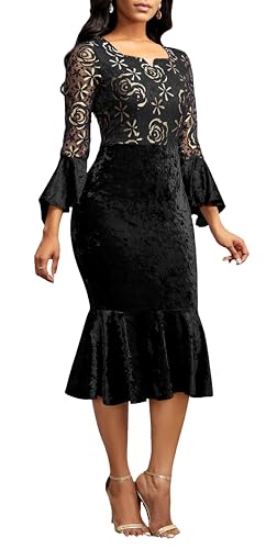 Image of Midi Lace Dress for Women Bodycon Dress Church Cocktail Party Clothes