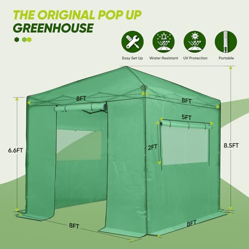 Image of EAGLE PEAK 8x8 Easy Setup Pop Up Greenhouse, Clear /Green
