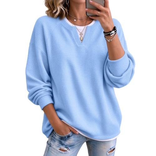 Waffle Shirts for Women V Neck Faux Layered Waffle Knit Long Sleeve Women - image 1
