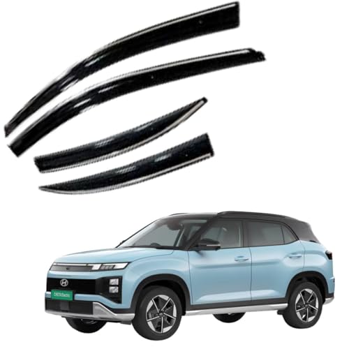 Image of CAR SAAZ Chrome Line Door Visor for Creta Electric (2025-Present)(Set of 4Pcs) | Rain Guard | Wind Deflector