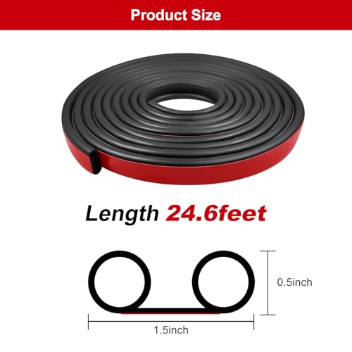 Image of 24.6Ft Rubber Weather Tailgate Seal Strip fits Pickups, Truck Cap, Auto Car, Car Weather Stripping Double-Bulb Seal Dustproof, Noise Reduction