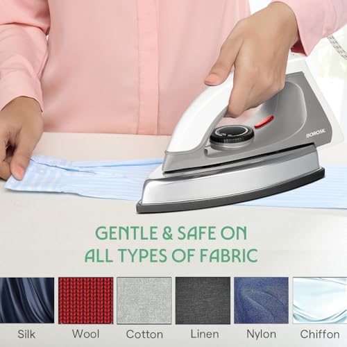Image of Borosil 1000W MasterPress Dry Iron | BIS Approved | Non-Stick Sole American Heritage Plate with Cool Touch Handle, 360 Swivel Cord | 2-Year Warranty | For Silk, Cotton, Denim & More