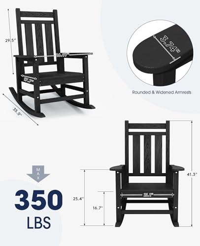 Image of KINGYES Oversized Outdoor Rocking Chair Set of 4, HDPE Patio Rockers, Black