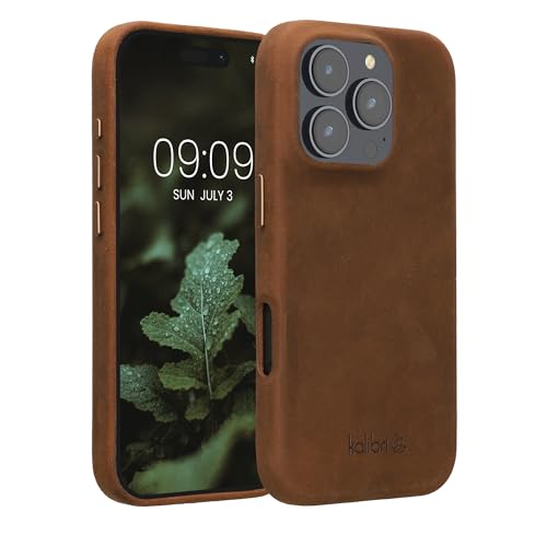Image of kalibri Case Compatible with Apple iPhone 16 Pro - Case Smooth Genuine Leather Hard Case Anti Slip Cover - Brown