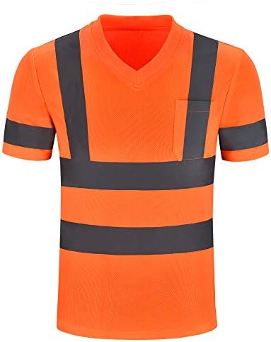 AYKRM Safety Shirts for Men ANSI Class 3 Reflective Safety Lime Orange High Visibility V Neck Shirt (Orange, XXL)