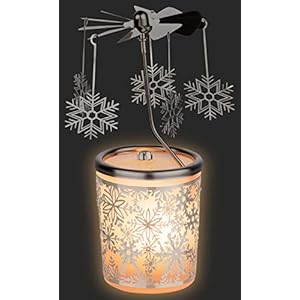 Tealight Candle Holder Carousel–Glass Wind Light with Snowflake Motif Height 59 Inches TEALIGHT Included–Perfect for Christmas Winter and Holiday Home Decor