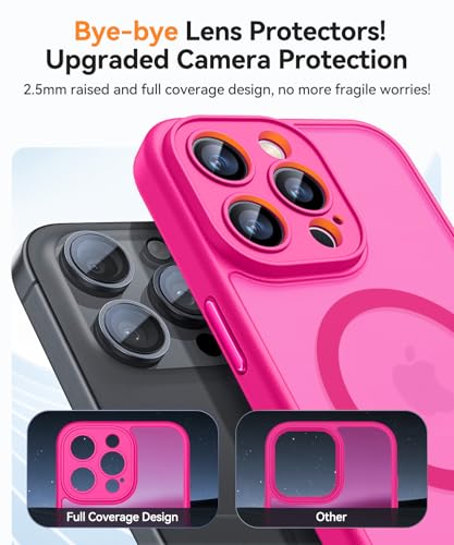 Image of CANSHN Magnetic Compatible with iPhone 15 Pro Case, Upgraded [Full Camera Protection] [Compatible with Magsafe] [Translucent Matte] Shockproof Protective Phone Case Cover 6.1 Inch - Hot Pink