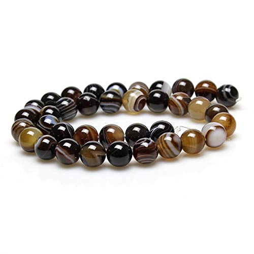 MJDCB Natural Round Stone Beads 8mm Coffee Striped Agate Loose Gemstone Beads for Jewelry Making Bracelet Necklace 43pcs - Image 2