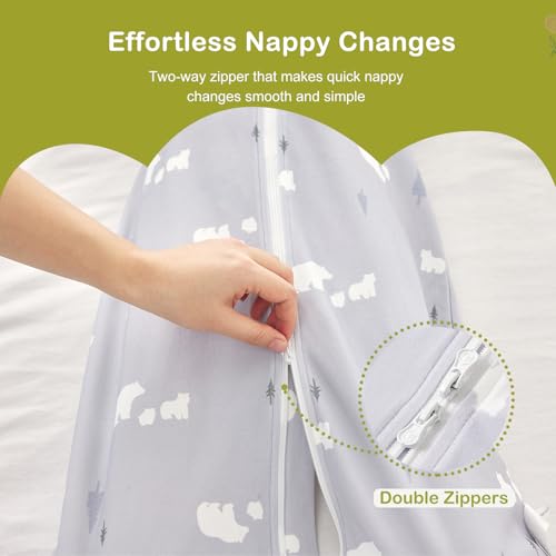 Image of 2 Pack 1 TOG Baby Sleep Sack, 100% Cotton Soft Spring & Autumn Lightweight Sleep Sack for 0-6 Months, Foliage & Bear, S